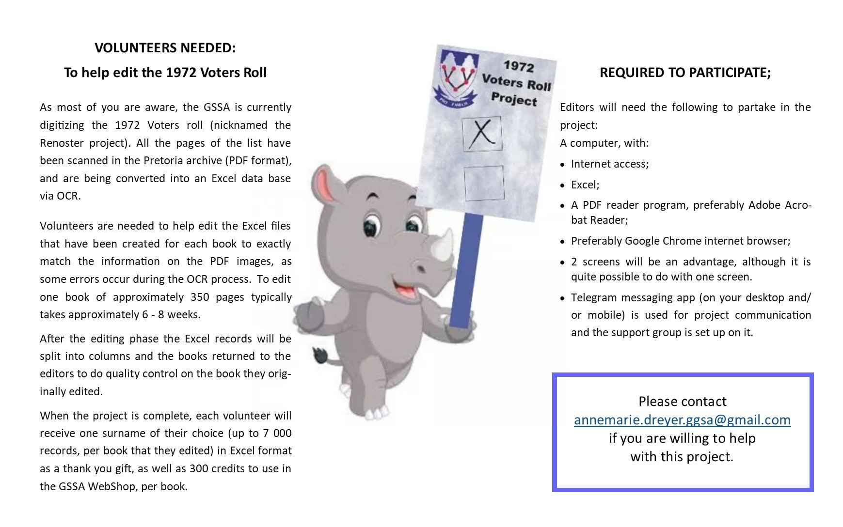 Volunteers needed for editing part of transcription of the 1972 Voters Roll